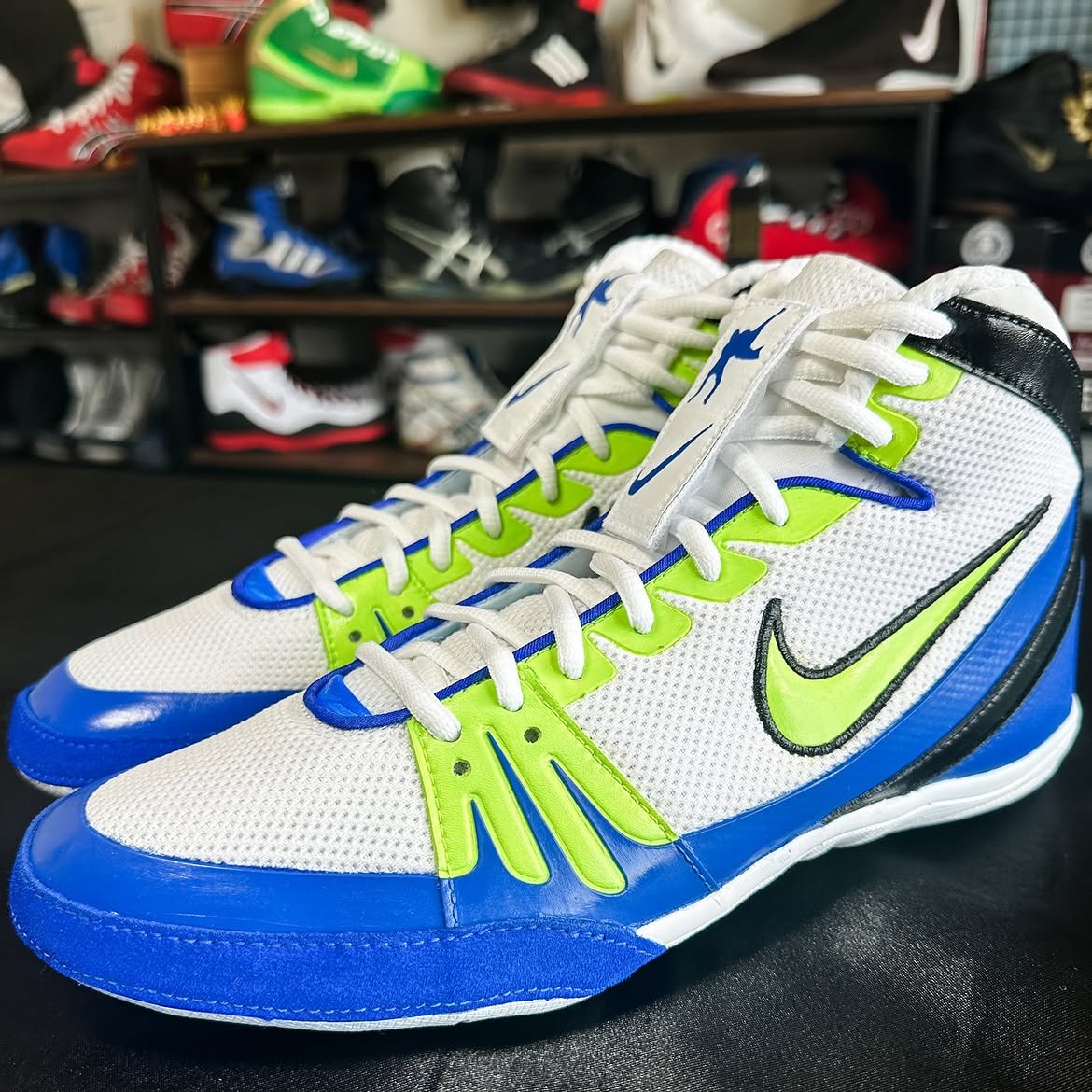 Custom wrestling shoe, white pinstripe