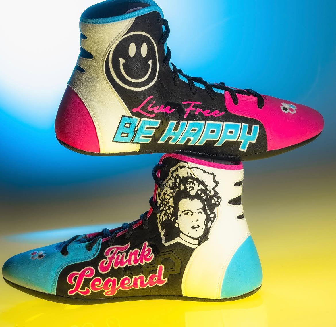 Custom wrestling shoe, crimson and gold
